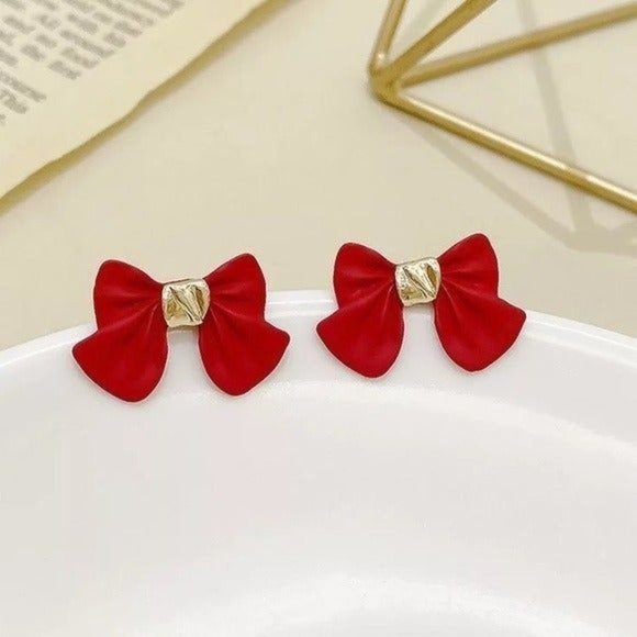 *50% OFF! Sweet Bow earrings red & gold dainty retro fancy - Picture 3 of 3
